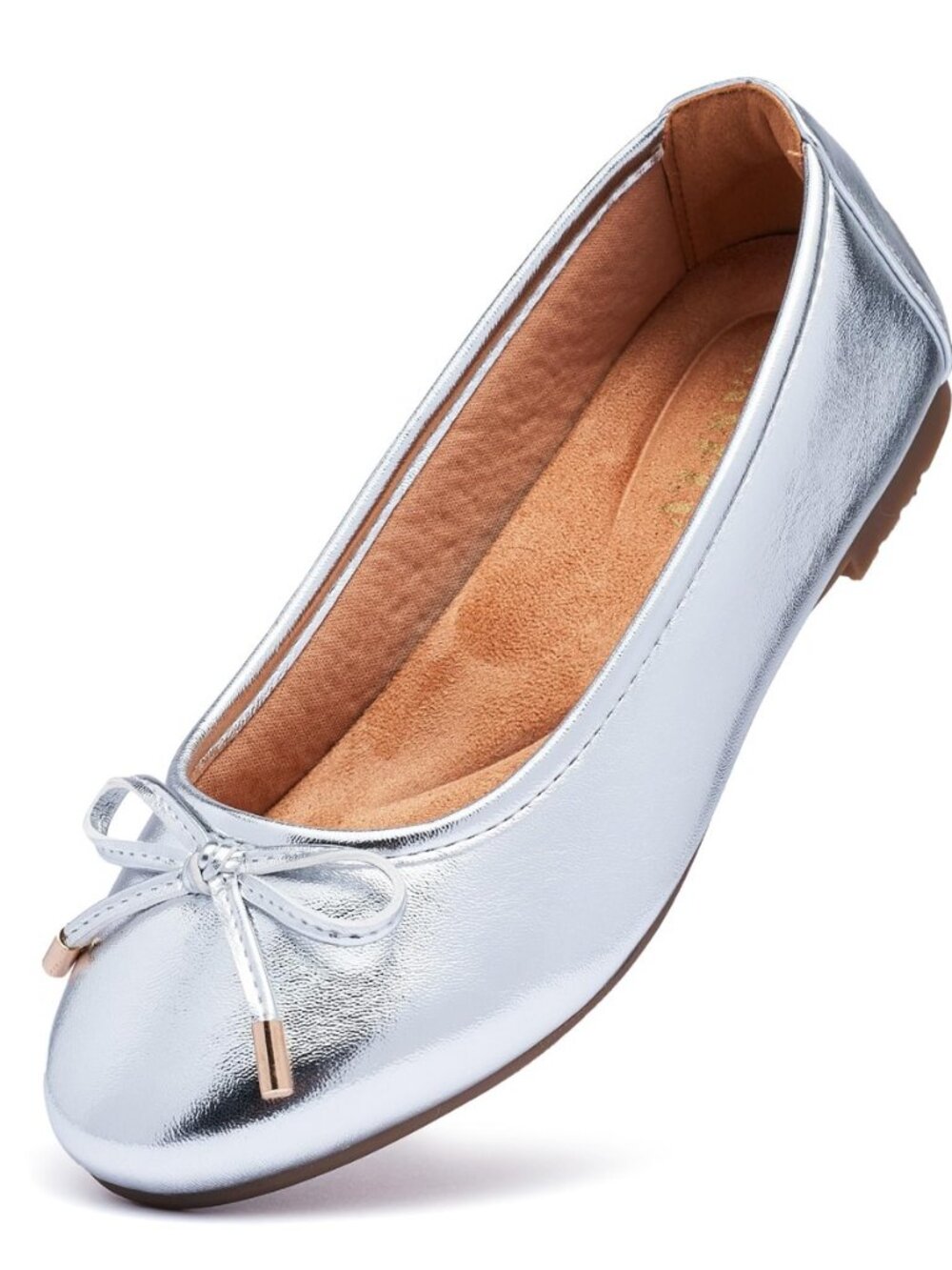 Women's Shine Ballet Bow Dressy Flats Round Toe Slip On Foldable Flats Dress